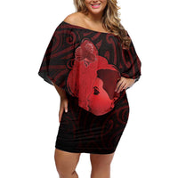 Aotearoa Mana Wahine Family Matching Off Shoulder Short Dress and Hawaiian Shirt The Spiritual Power Of Women LT05 Mom's Dress Red - Polynesian Pride