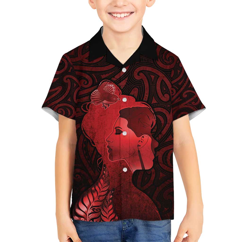Aotearoa Mana Wahine Family Matching Tank Maxi Dress and Hawaiian Shirt The Spiritual Power Of Women LT05 Son's Shirt Red - Polynesian Pride