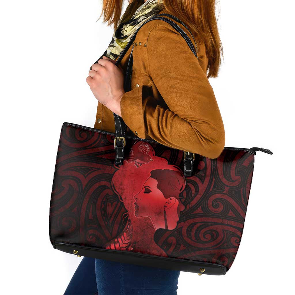 Aotearoa Mana Wahine Leather Tote Bag The Spiritual Power Of Women LT05 Red - Polynesian Pride