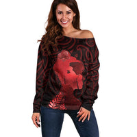 Aotearoa Mana Wahine Off Shoulder Sweater The Spiritual Power Of Women LT05 Women Red - Polynesian Pride