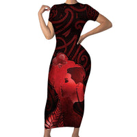 Aotearoa Mana Wahine Short Sleeve Bodycon Dress The Spiritual Power Of Women LT05 Long Dress Red - Polynesian Pride