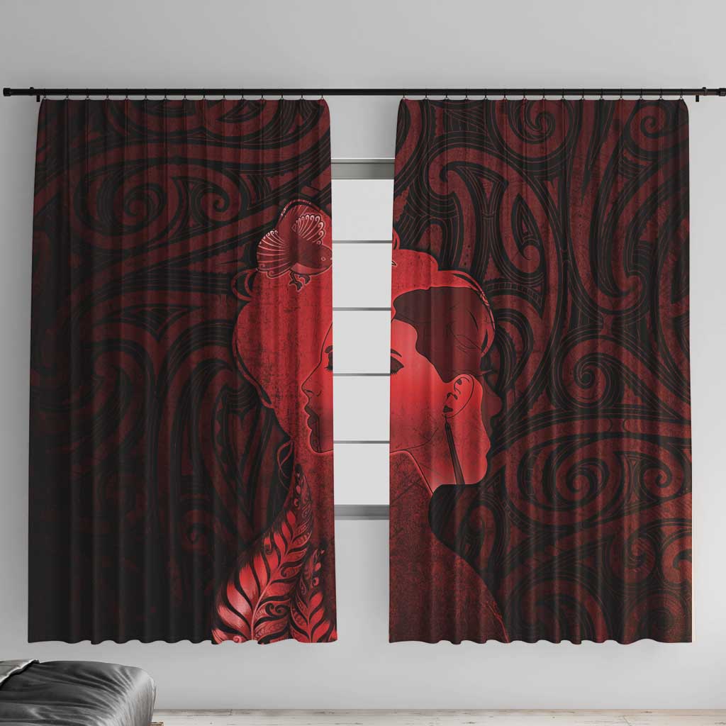 Aotearoa Mana Wahine Window Curtain The Spiritual Power Of Women LT05 With Hooks Red - Polynesian Pride