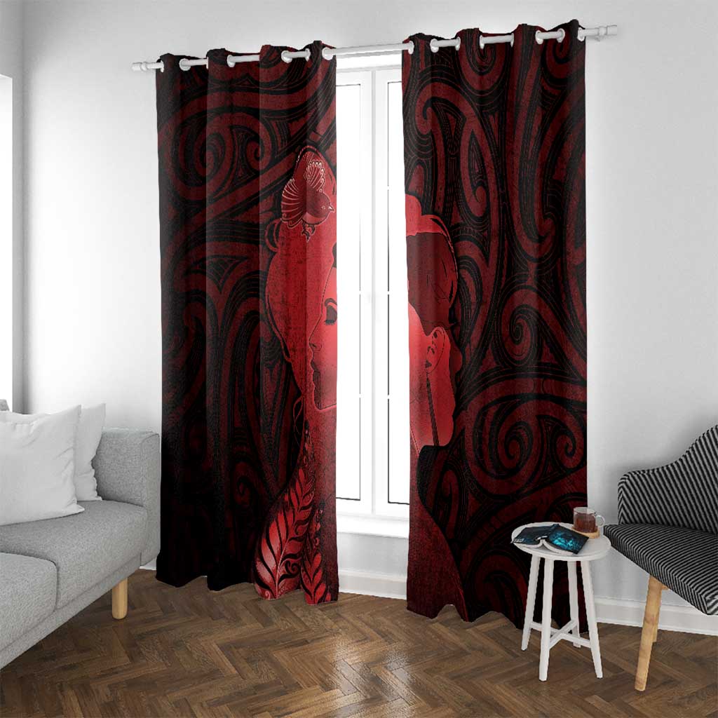 Aotearoa Mana Wahine Window Curtain The Spiritual Power Of Women LT05 With Grommets Red - Polynesian Pride