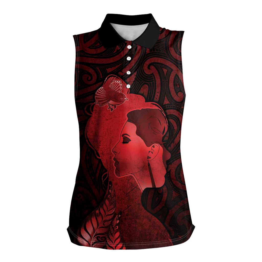 Aotearoa Mana Wahine Women Sleeveless Polo Shirt The Spiritual Power Of Women LT05 Female Red - Polynesian Pride