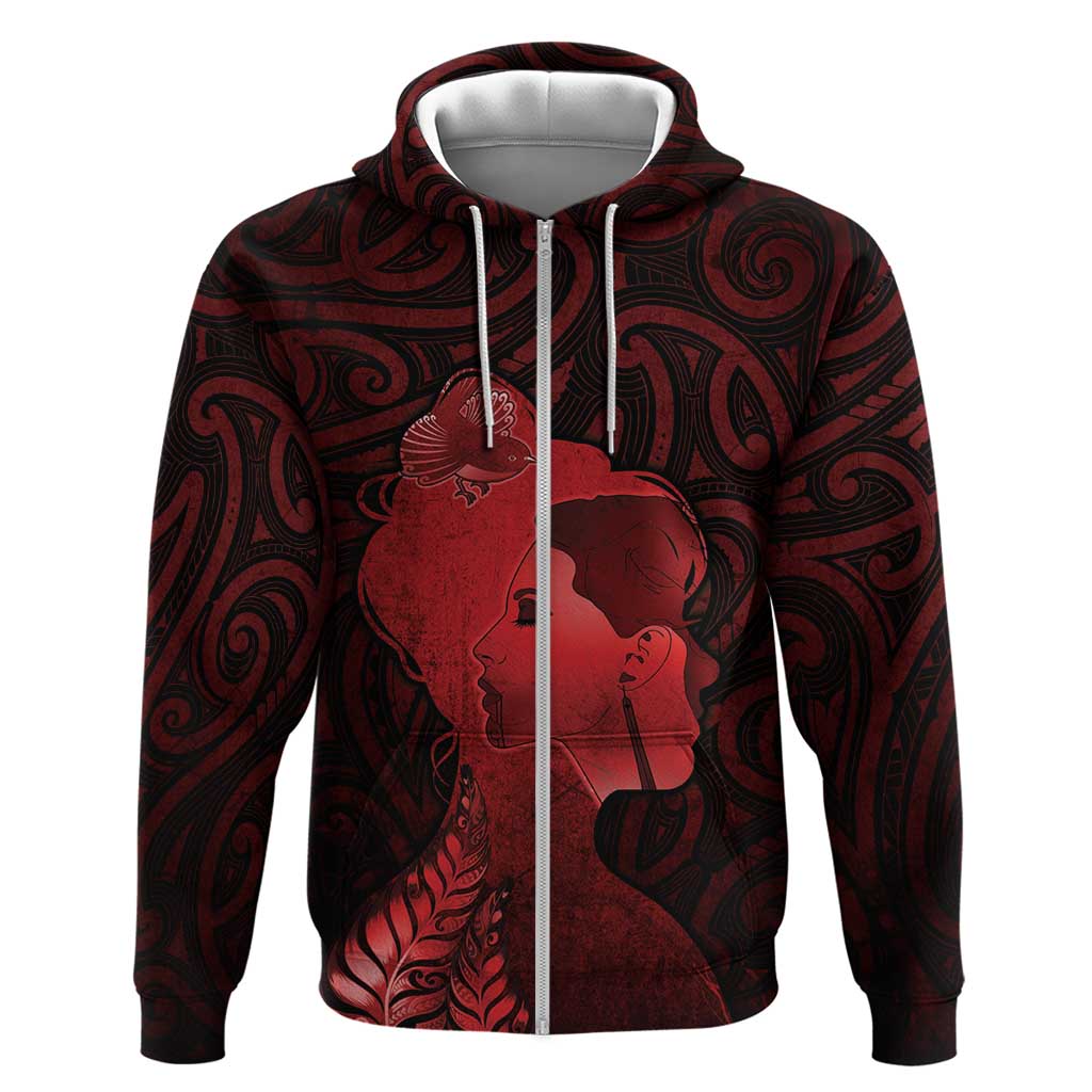 Aotearoa Mana Wahine Zip Hoodie The Spiritual Power Of Women LT05 Zip Hoodie Red - Polynesian Pride