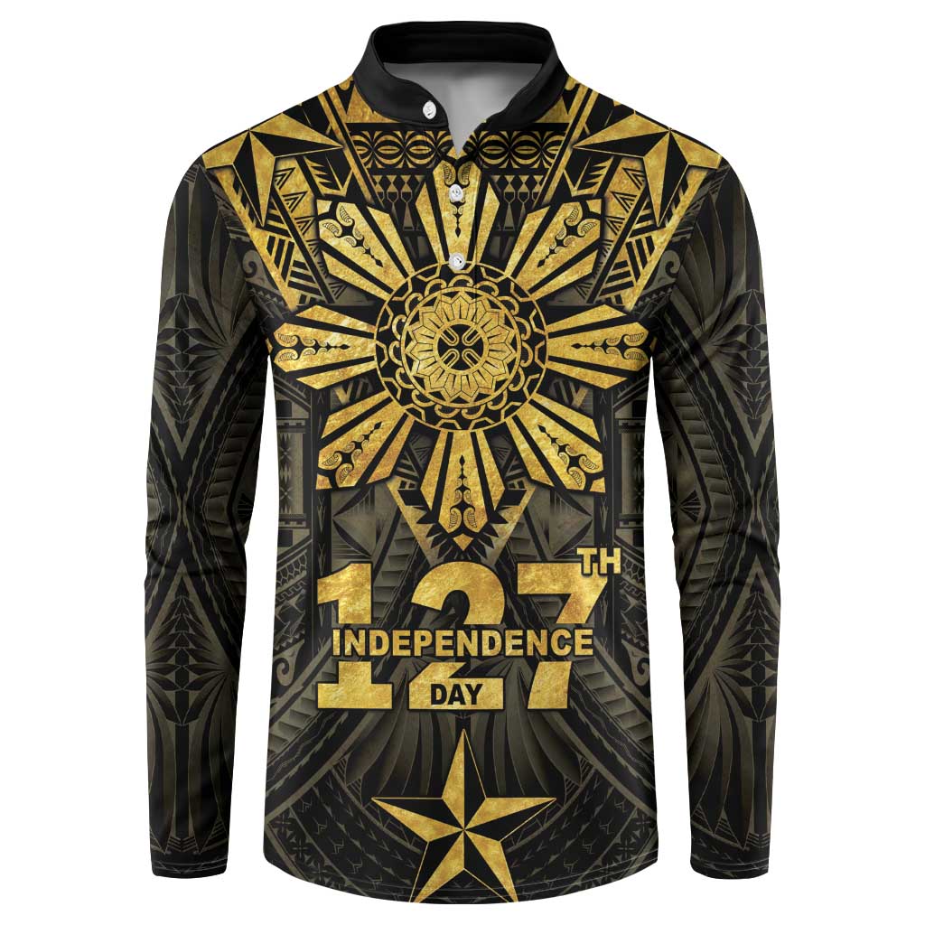 Personalised Philippines Independence Day Button Sweatshirt Filipinos Sun Star Tribal LT05 Gold - Polynesian Pride