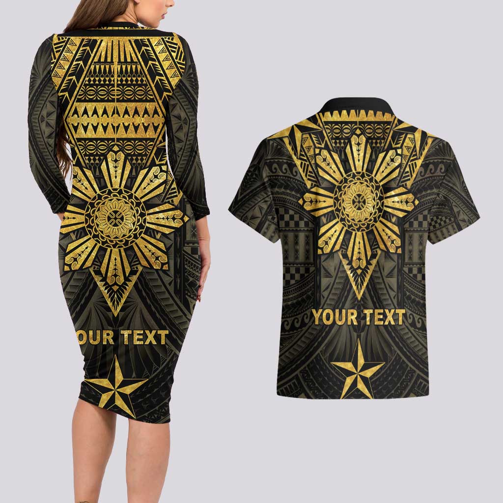 Personalised Philippines Independence Day Couples Matching Long Sleeve Bodycon Dress and Hawaiian Shirt Filipinos Sun Star Tribal LT05 - Polynesian Pride
