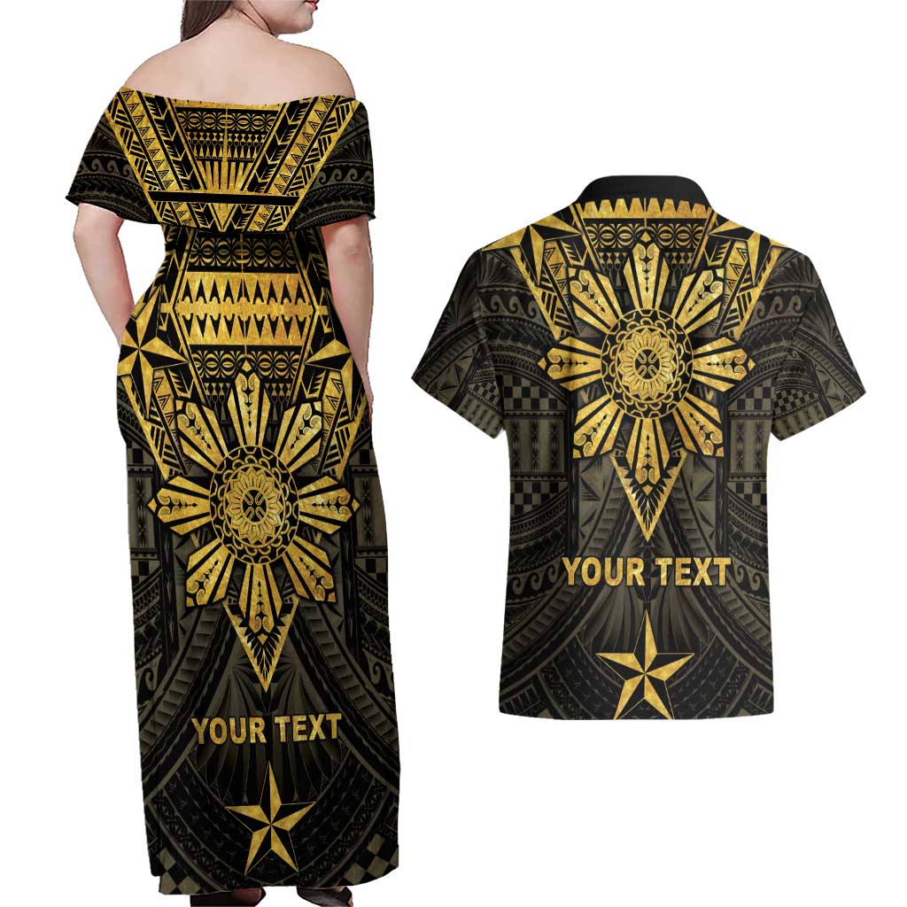 Personalised Philippines Independence Day Couples Matching Off Shoulder Maxi Dress and Hawaiian Shirt Filipinos Sun Star Tribal LT05 - Polynesian Pride