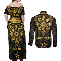 Personalised Philippines Independence Day Couples Matching Off Shoulder Maxi Dress and Long Sleeve Button Shirt Filipinos Sun Star Tribal LT05 - Polynesian Pride