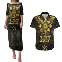 Personalised Philippines Independence Day Couples Matching Puletasi and Hawaiian Shirt Filipinos Sun Star Tribal LT05 Gold - Polynesian Pride