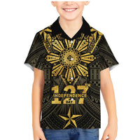 Personalised Philippines Independence Day Family Matching Mermaid Dress and Hawaiian Shirt Filipinos Sun Star Tribal LT05 Son's Shirt Gold - Polynesian Pride