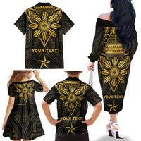 Personalised Philippines Independence Day Family Matching Off The Shoulder Long Sleeve Dress and Hawaiian Shirt Filipinos Sun Star Tribal LT05 - Polynesian Pride