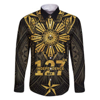 Personalised Philippines Independence Day Family Matching Off The Shoulder Long Sleeve Dress and Hawaiian Shirt Filipinos Sun Star Tribal LT05 Dad's Shirt - Long Sleeve Gold - Polynesian Pride