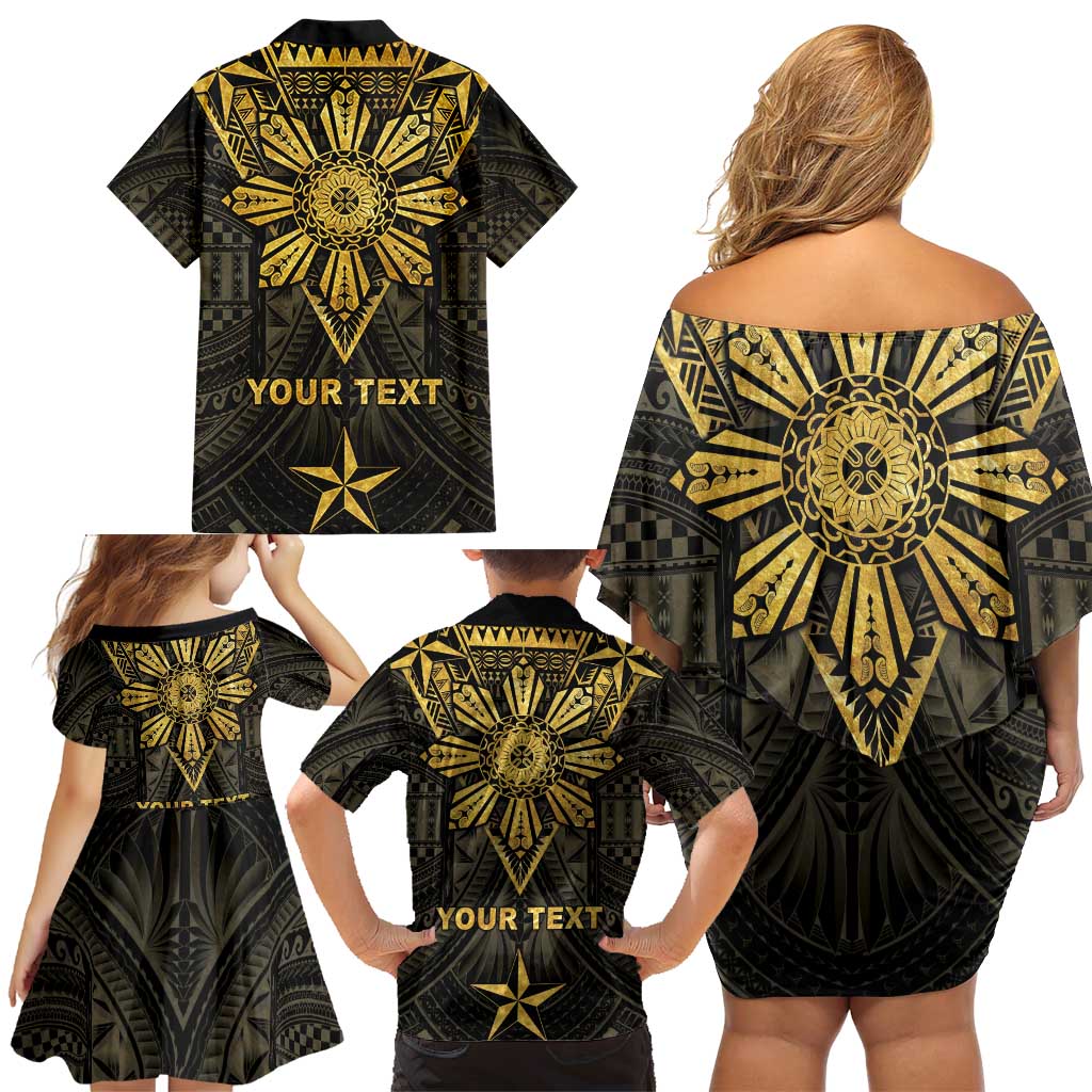 Personalised Philippines Independence Day Family Matching Off Shoulder Short Dress and Hawaiian Shirt Filipinos Sun Star Tribal LT05 - Polynesian Pride