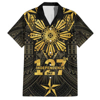 Personalised Philippines Independence Day Family Matching Puletasi and Hawaiian Shirt Filipinos Sun Star Tribal LT05 Dad's Shirt - Short Sleeve Gold - Polynesian Pride