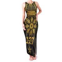Personalised Philippines Independence Day Family Matching Tank Maxi Dress and Hawaiian Shirt Filipinos Sun Star Tribal LT05 Mom's Dress Gold - Polynesian Pride