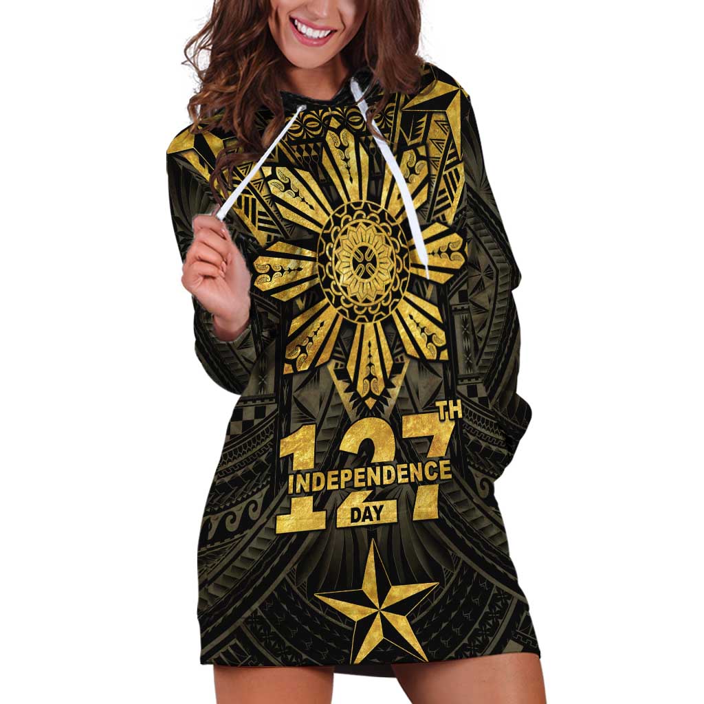 Personalised Philippines Independence Day Hoodie Dress Filipinos Sun Star Tribal LT05 Gold - Polynesian Pride