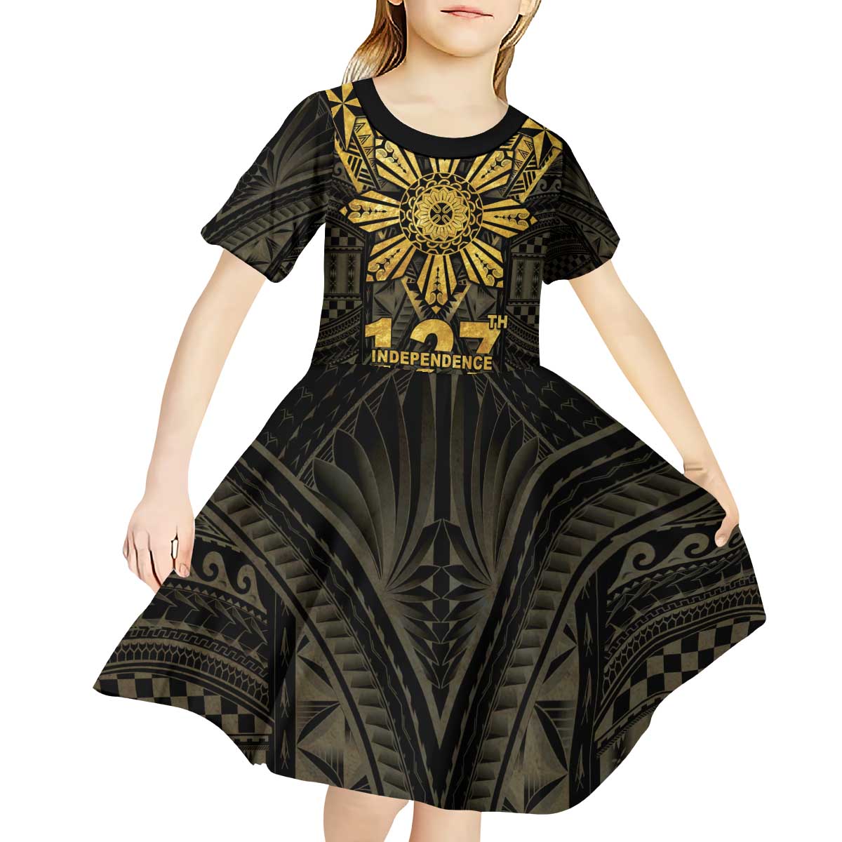 Personalised Philippines Independence Day Kid Short Sleeve Dress Filipinos Sun Star Tribal