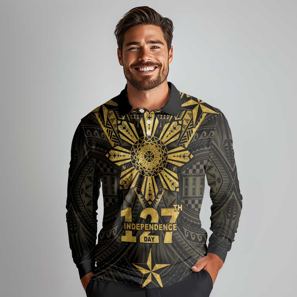 Personalised Philippines Independence Day Long Sleeve Polo Shirt Filipinos Sun Star Tribal