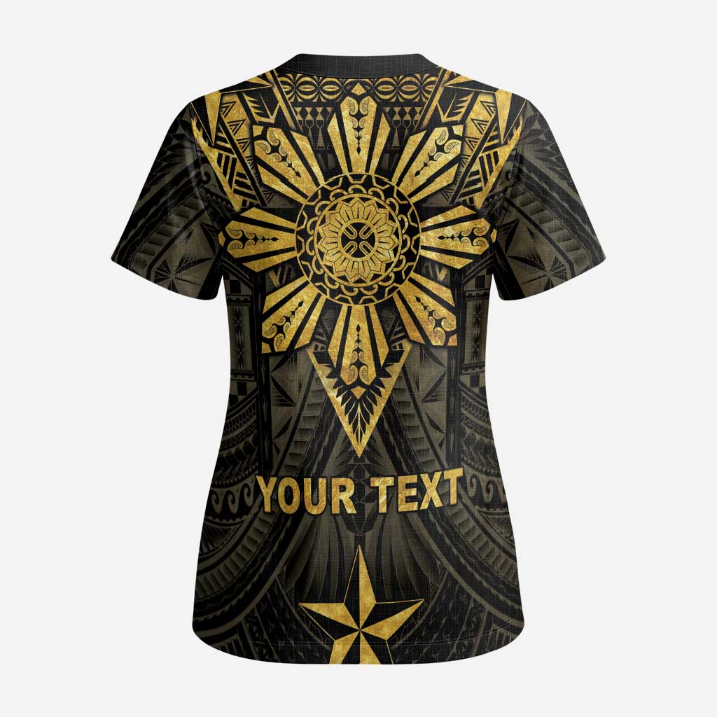 Personalised Philippines Independence Day Scrub Top Filipinos Sun Star Tribal - Polynesian Pride
