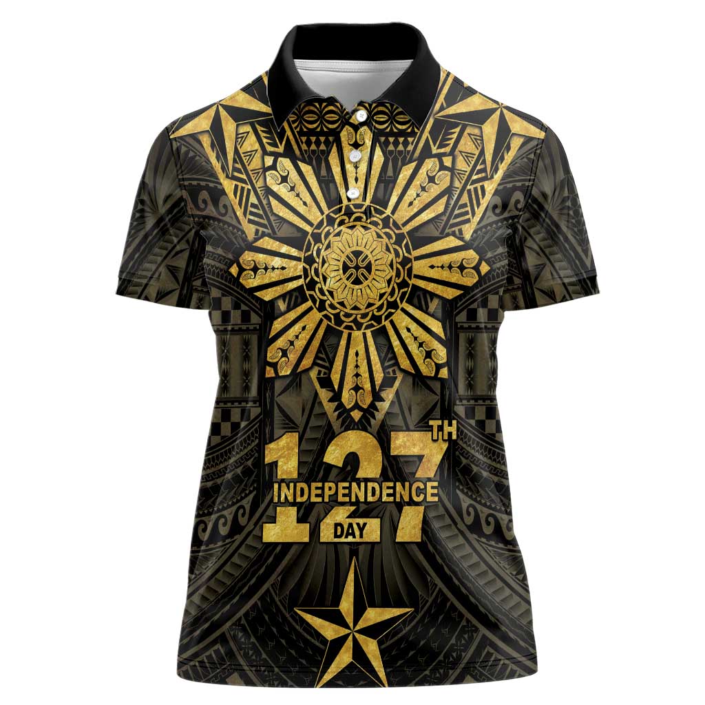 Personalised Philippines Independence Day Women Polo Shirt Filipinos Sun Star Tribal LT05 Female Gold - Polynesian Pride