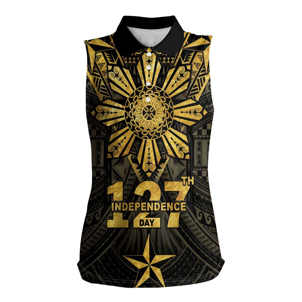 Personalised Philippines Independence Day Women Sleeveless Polo Shirt Filipinos Sun Star Tribal LT05 Female Gold - Polynesian Pride