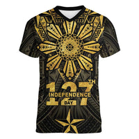 Personalised Philippines Independence Day Women V-Neck T-Shirt Filipinos Sun Star Tribal LT05 Female Gold - Polynesian Pride