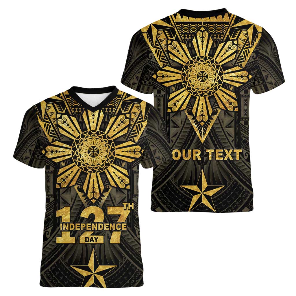 Personalised Philippines Independence Day Women V-Neck T-Shirt Filipinos Sun Star Tribal LT05 - Polynesian Pride