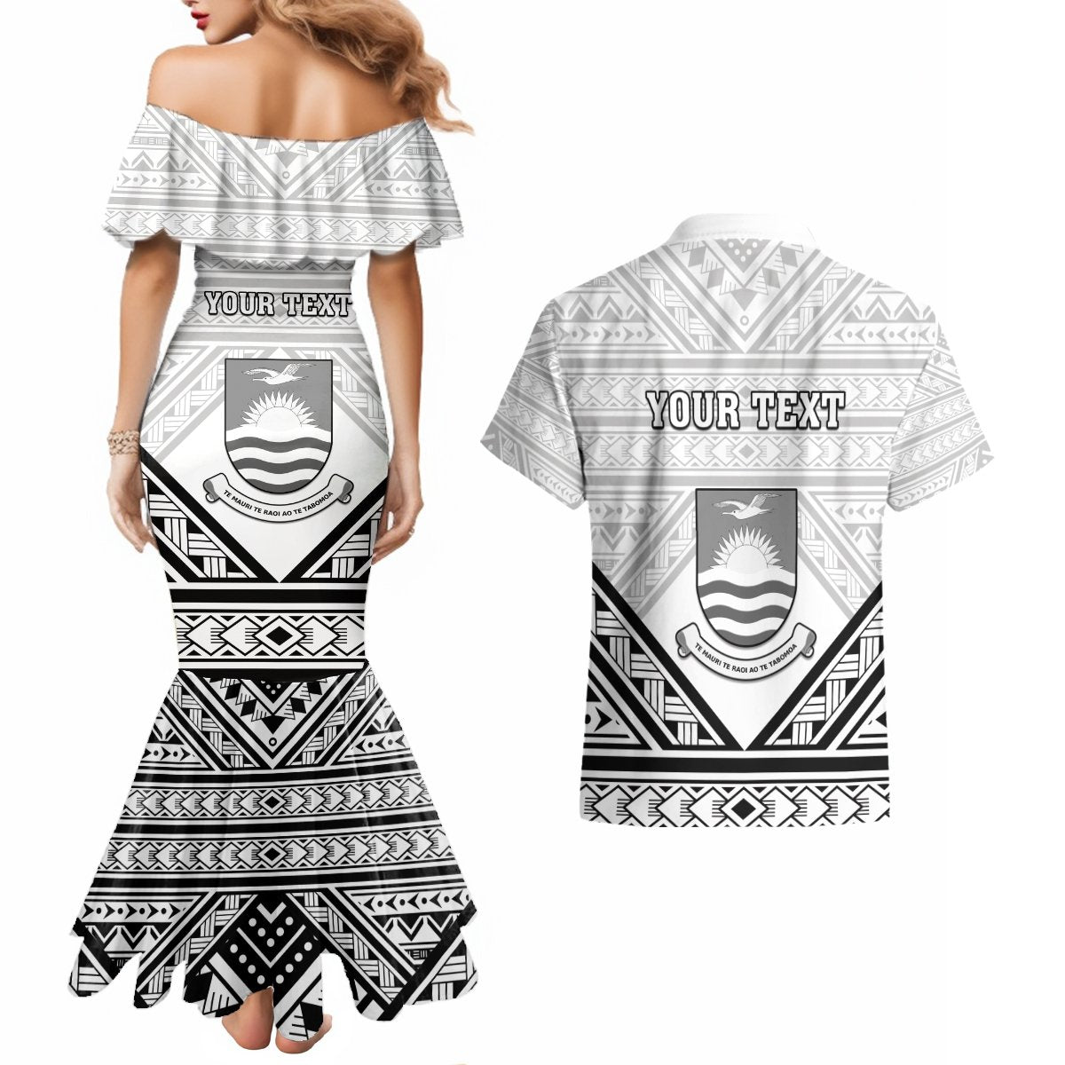 Personalised Kiribati Gospel Day Couples Matching Mermaid Dress and Hawaiian Shirt Coat Of Arms Polynesian Pattern LT05 - Polynesian Pride