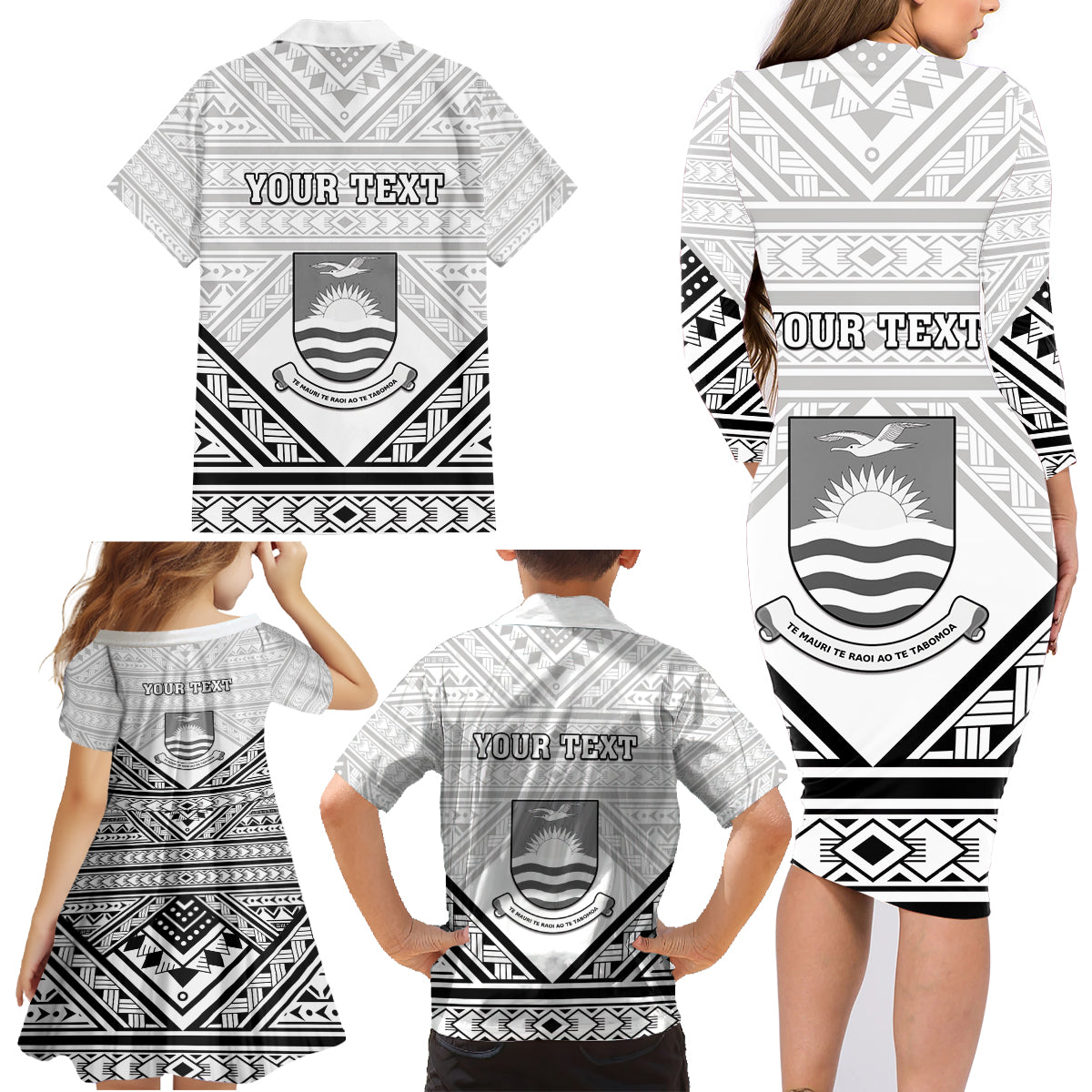 Personalised Kiribati Gospel Day Family Matching Long Sleeve Bodycon Dress and Hawaiian Shirt Coat Of Arms Polynesian Pattern LT05 - Polynesian Pride