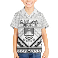 Personalised Kiribati Gospel Day Family Matching Long Sleeve Bodycon Dress and Hawaiian Shirt Coat Of Arms Polynesian Pattern LT05 Son's Shirt White - Polynesian Pride