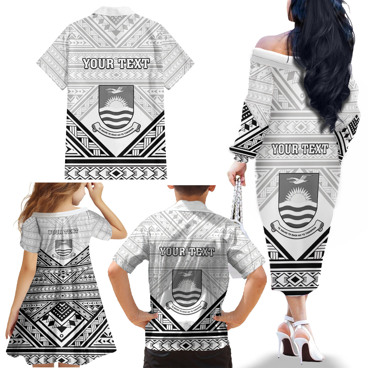 Personalised Kiribati Gospel Day Family Matching Off The Shoulder Long Sleeve Dress and Hawaiian Shirt Coat Of Arms Polynesian Pattern LT05 - Polynesian Pride