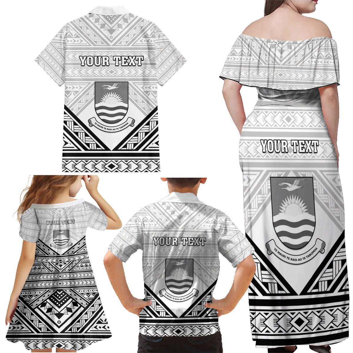 Personalised Kiribati Gospel Day Family Matching Off Shoulder Maxi Dress and Hawaiian Shirt Coat Of Arms Polynesian Pattern LT05 - Polynesian Pride