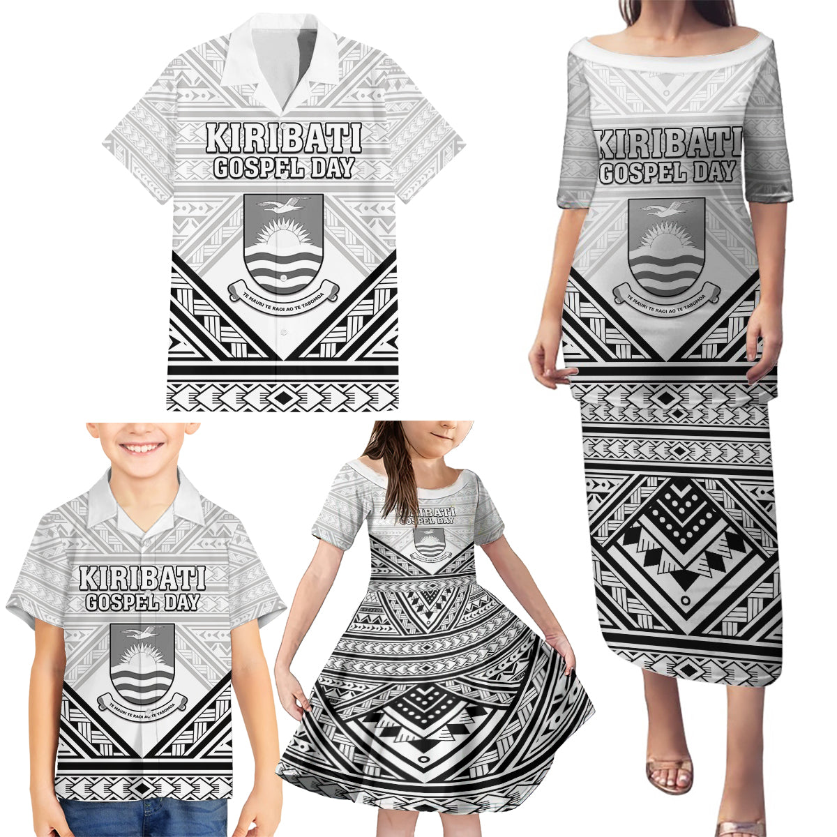 Personalised Kiribati Gospel Day Family Matching Puletasi and Hawaiian Shirt Coat Of Arms Polynesian Pattern LT05 - Polynesian Pride