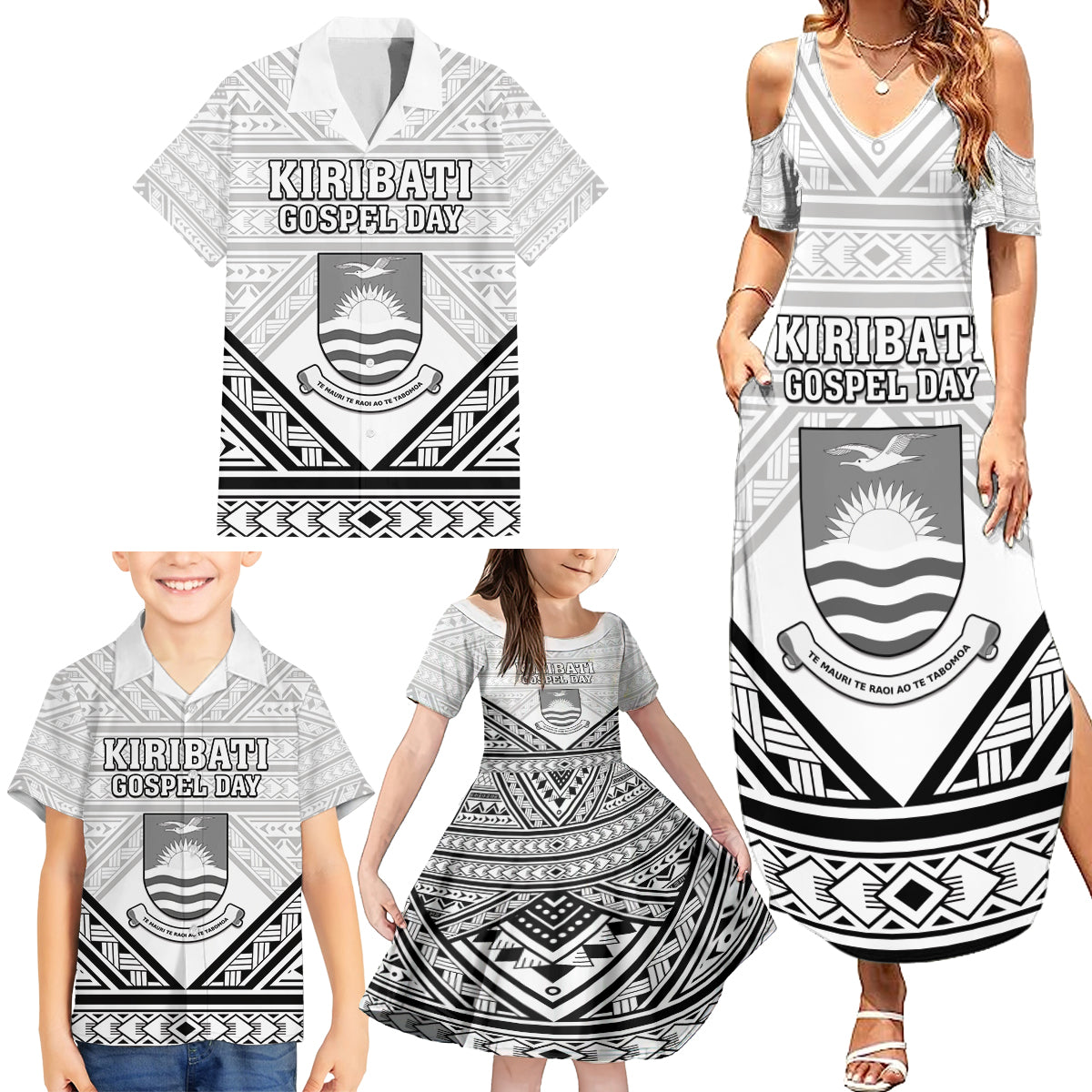 Personalised Kiribati Gospel Day Family Matching Summer Maxi Dress and Hawaiian Shirt Coat Of Arms Polynesian Pattern LT05 - Polynesian Pride
