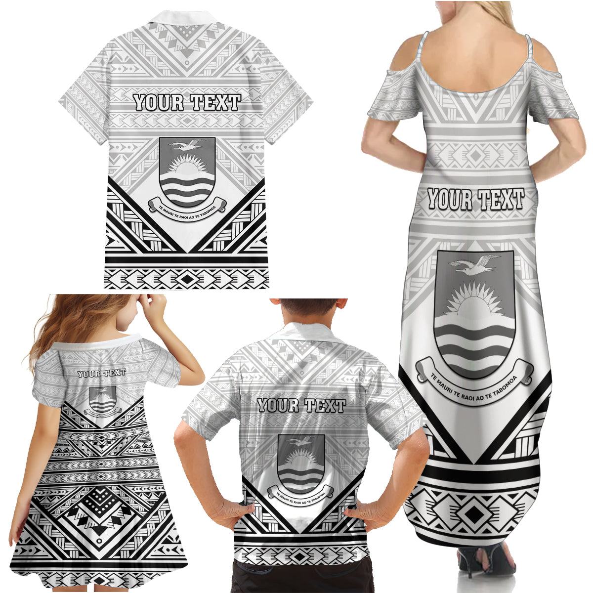 Personalised Kiribati Gospel Day Family Matching Summer Maxi Dress and Hawaiian Shirt Coat Of Arms Polynesian Pattern LT05 - Polynesian Pride