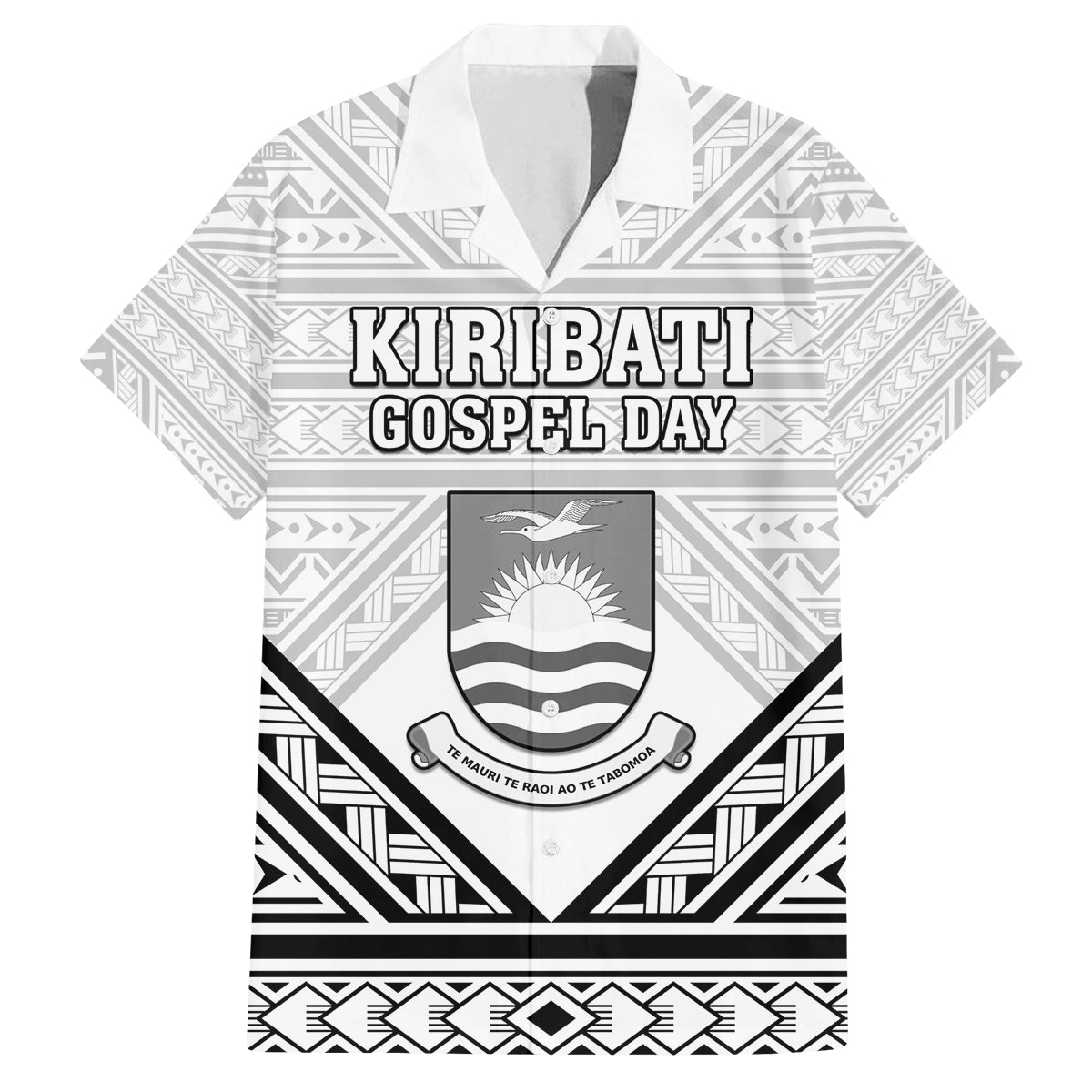 Personalised Kiribati Gospel Day Family Matching Tank Maxi Dress and Hawaiian Shirt Coat Of Arms Polynesian Pattern LT05 Dad's Shirt - Short Sleeve White - Polynesian Pride