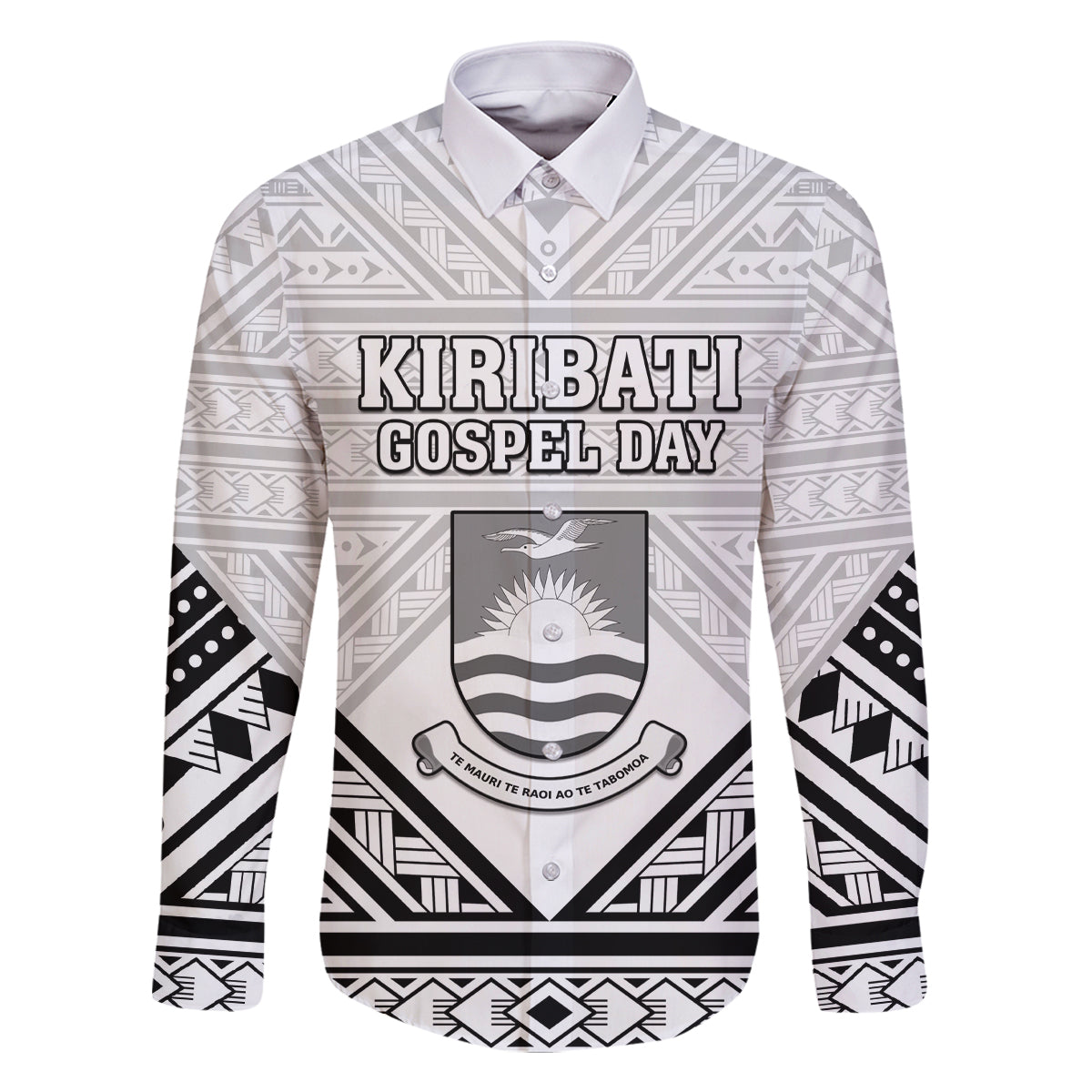 Personalised Kiribati Gospel Day Family Matching Tank Maxi Dress and Hawaiian Shirt Coat Of Arms Polynesian Pattern LT05 Dad's Shirt - Long Sleeve White - Polynesian Pride