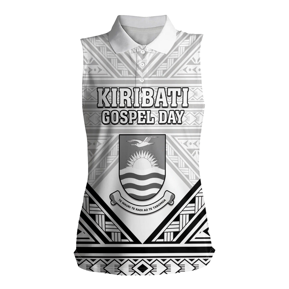 Personalised Kiribati Gospel Day Women Sleeveless Polo Shirt Coat Of Arms Polynesian Pattern LT05 Female White - Polynesian Pride