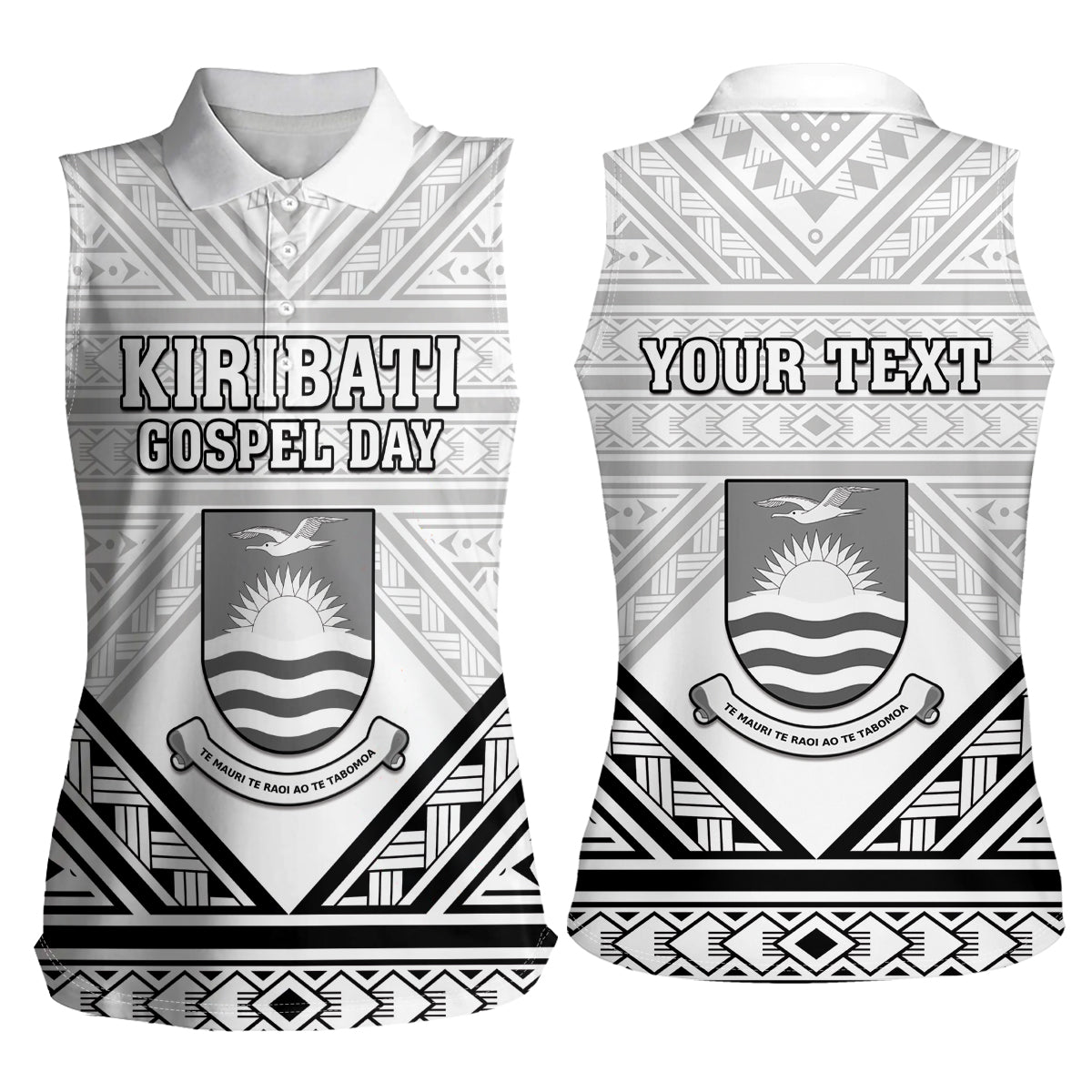 Personalised Kiribati Gospel Day Women Sleeveless Polo Shirt Coat Of Arms Polynesian Pattern LT05 - Polynesian Pride