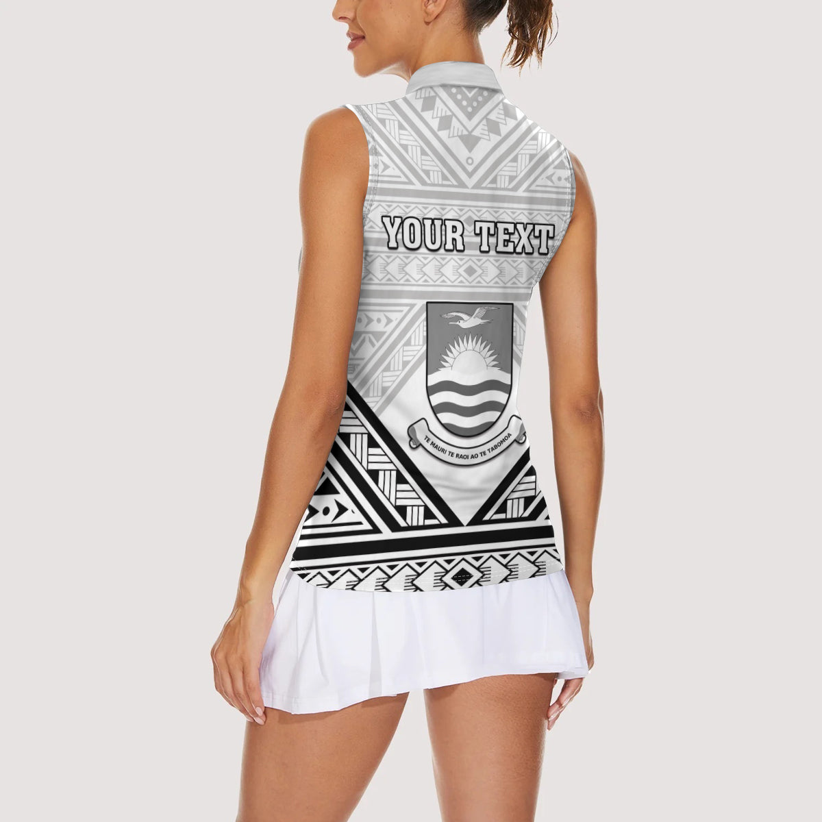 Personalised Kiribati Gospel Day Women Sleeveless Polo Shirt Coat Of Arms Polynesian Pattern LT05 - Polynesian Pride