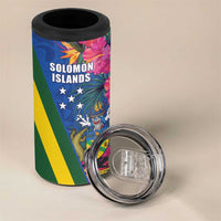 Solomon Islands Independence Day 4 in 1 Can Cooler Tumbler Coat Of Arms With Tropical Flowers LT05 - Polynesian Pride