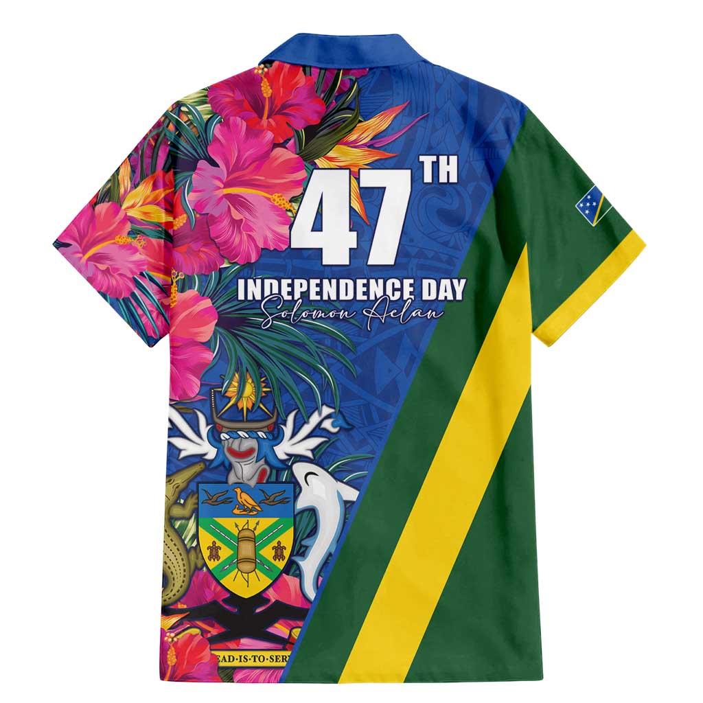 Solomon Islands Independence Day Family Matching Mermaid Dress and Hawaiian Shirt Coat Of Arms With Tropical Flowers LT05 - Polynesian Pride