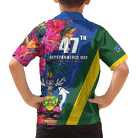 Solomon Islands Independence Day Family Matching Off The Shoulder Long Sleeve Dress and Hawaiian Shirt Coat Of Arms With Tropical Flowers LT05 - Polynesian Pride