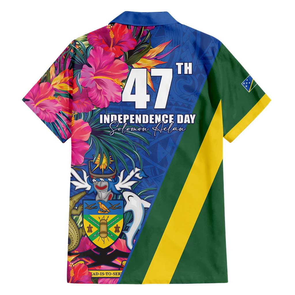 Solomon Islands Independence Day Family Matching Off Shoulder Short Dress and Hawaiian Shirt Coat Of Arms With Tropical Flowers LT05 - Polynesian Pride
