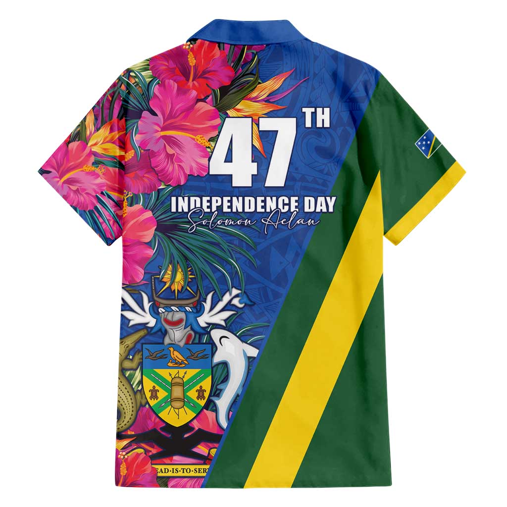 Solomon Islands Independence Day Family Matching Short Sleeve Bodycon Dress and Hawaiian Shirt Coat Of Arms With Tropical Flowers LT05 - Polynesian Pride
