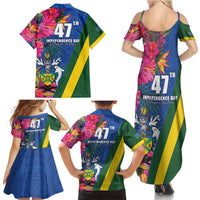 Solomon Islands Independence Day Family Matching Summer Maxi Dress and Hawaiian Shirt Coat Of Arms With Tropical Flowers LT05 - Polynesian Pride