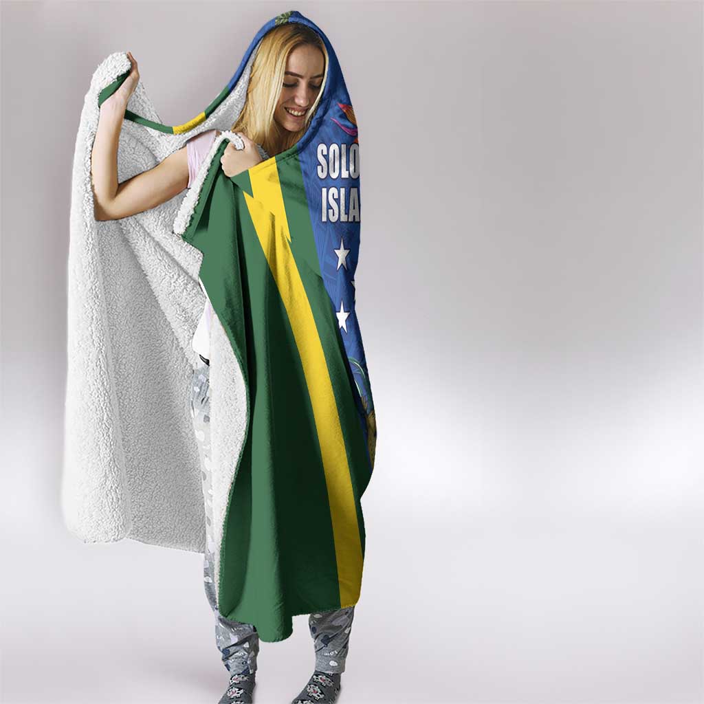 Solomon Islands Independence Day Hooded Blanket Coat Of Arms With Tropical Flowers