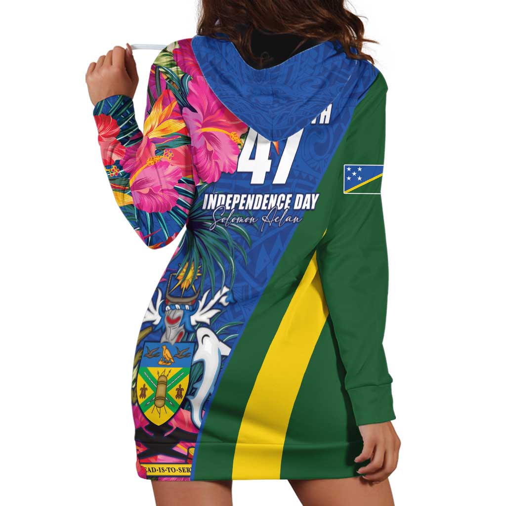 Solomon Islands Independence Day Hoodie Dress Coat Of Arms With Tropical Flowers LT05 - Polynesian Pride