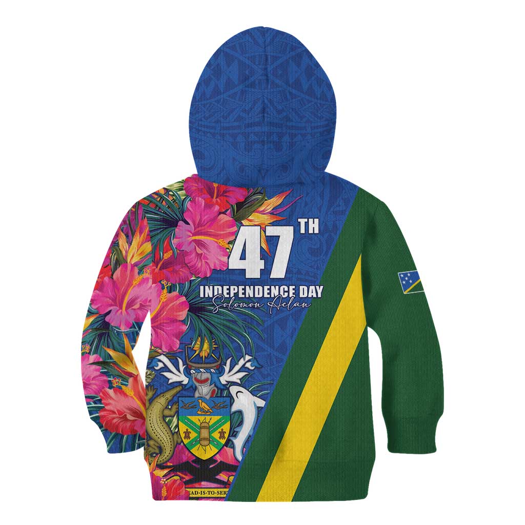 Solomon Islands Independence Day Kid Hoodie Coat Of Arms With Tropical Flowers LT05 - Polynesian Pride